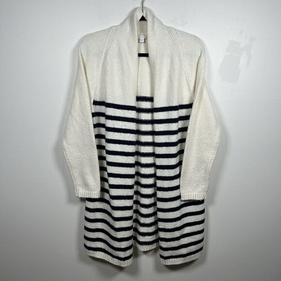 J. Jill Sweaters - J Jill Long Sleeve Open Cardigan Sweater Cream Navy Blue Striped Size Small